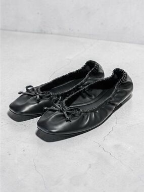 ASOS DESIGN Soft Elastic Faux Leather ruched ballet flat Black US 8 (Altered)